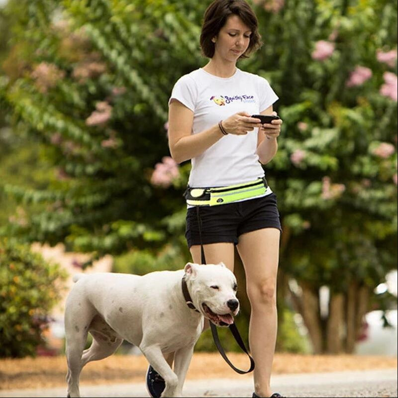 Cintura da Passeggiata con Guinzaglio Elastico – Porta Borraccia e Tasca per Cellulare
